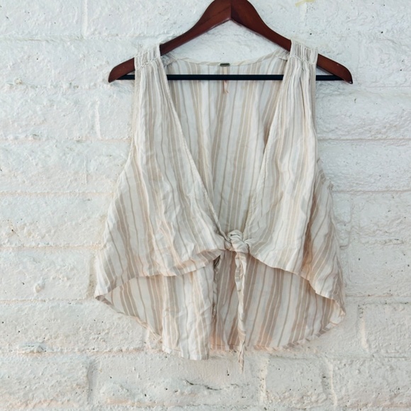 FREE PEOPLE BY MY SIDE STRIPED SLEEVELESS BLOUSE beige size XS - Picture 6 of 10